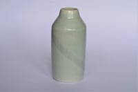 Image 1 of Bottle vase in pale sage with spiral of repeating lines