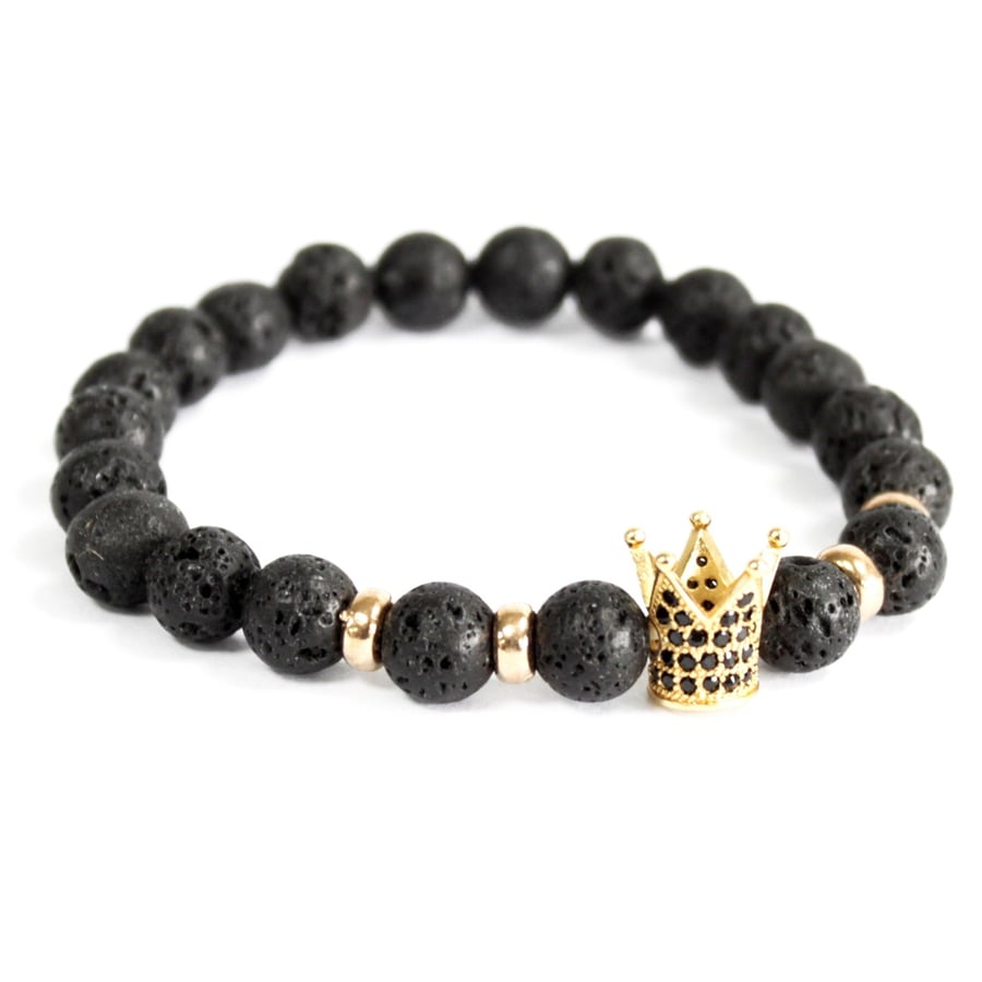 Image of Bracelet Lava Stone with Gold Crown