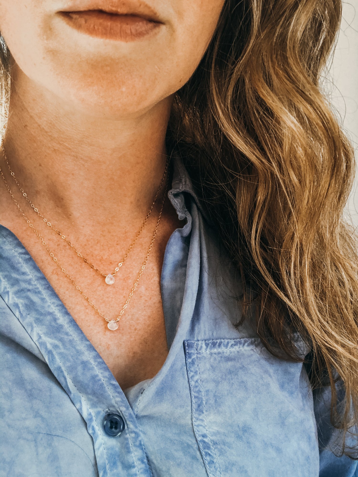 Image of Rainbow Moonstone Teardrop Necklace - on Gold Fill