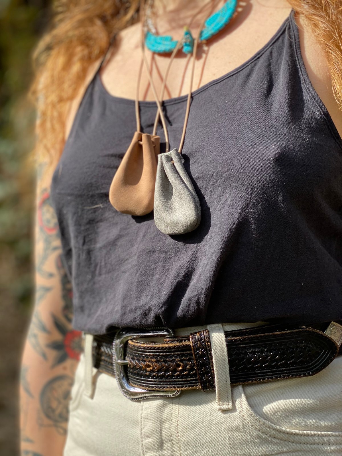 leather necklace pouch