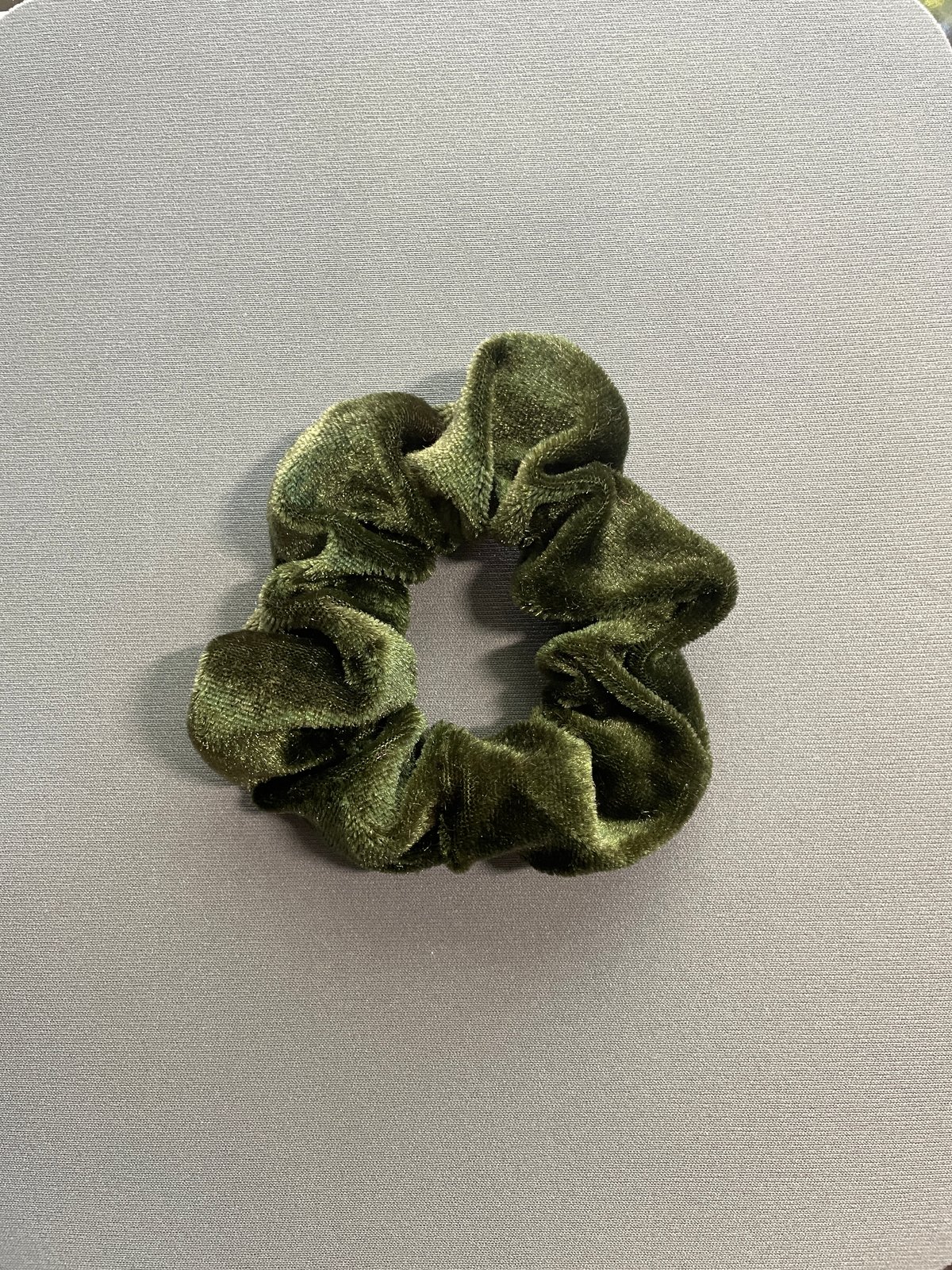 Image of Olive Green Petite Velvet Scrunchie
