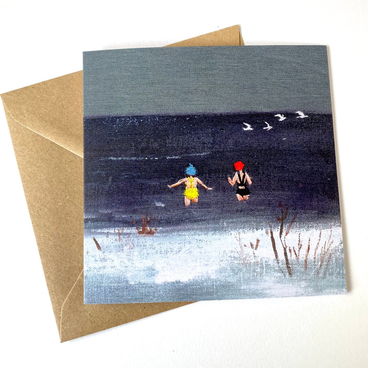 Image of Wild Swimming - set of 5 ‘embroidered’ luxury greeting cards