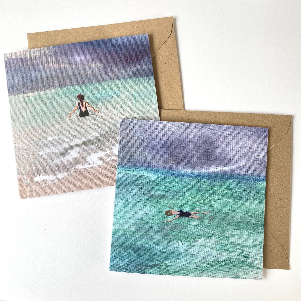 Image of Wild Swimming - set of 5 ‘embroidered’ luxury greeting cards