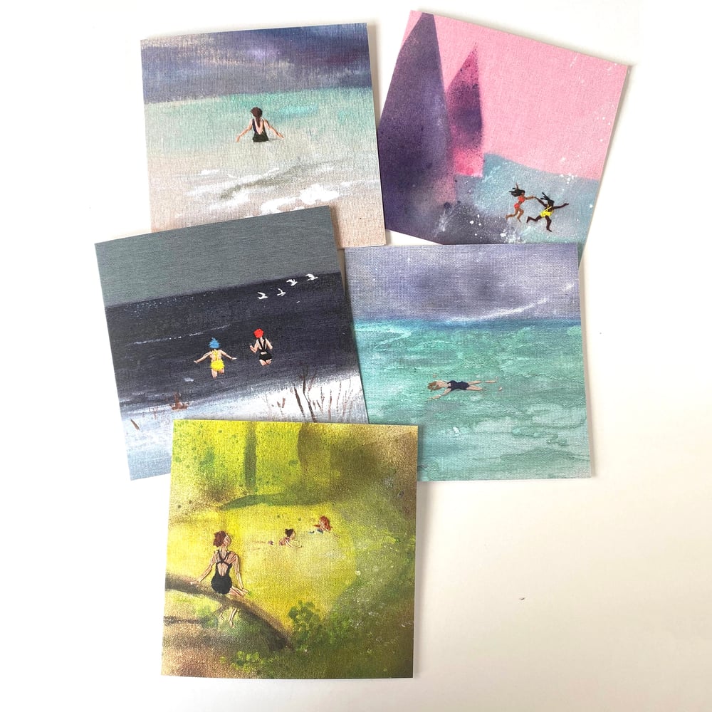 Image of Wild Swimming - set of 5 ‘embroidered’ luxury greeting cards