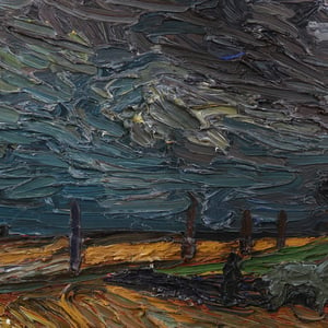 Image of 1945, Swedish Impasto Painting, 'Storm Across the Plain'