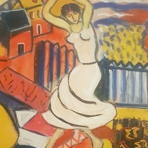 Image of 1960, French Pastel and Gouache 'Dancing Girls.' 