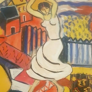 Image of 1960, French Pastel and Gouache 'Dancing Girls.'