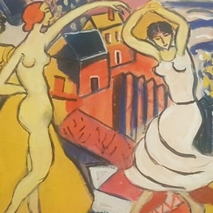 Image of 1960, French Pastel and Gouache 'Dancing Girls.'