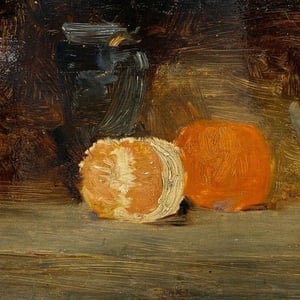 Image of French Still Life Painting, 'Oranges and Champagne.'