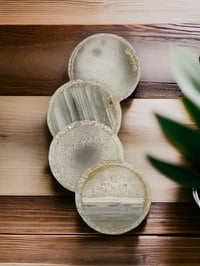 Image 1 of Set of 4 Agate & White Moonstone Crystal Resin Coasters With Holder 'The Hope'