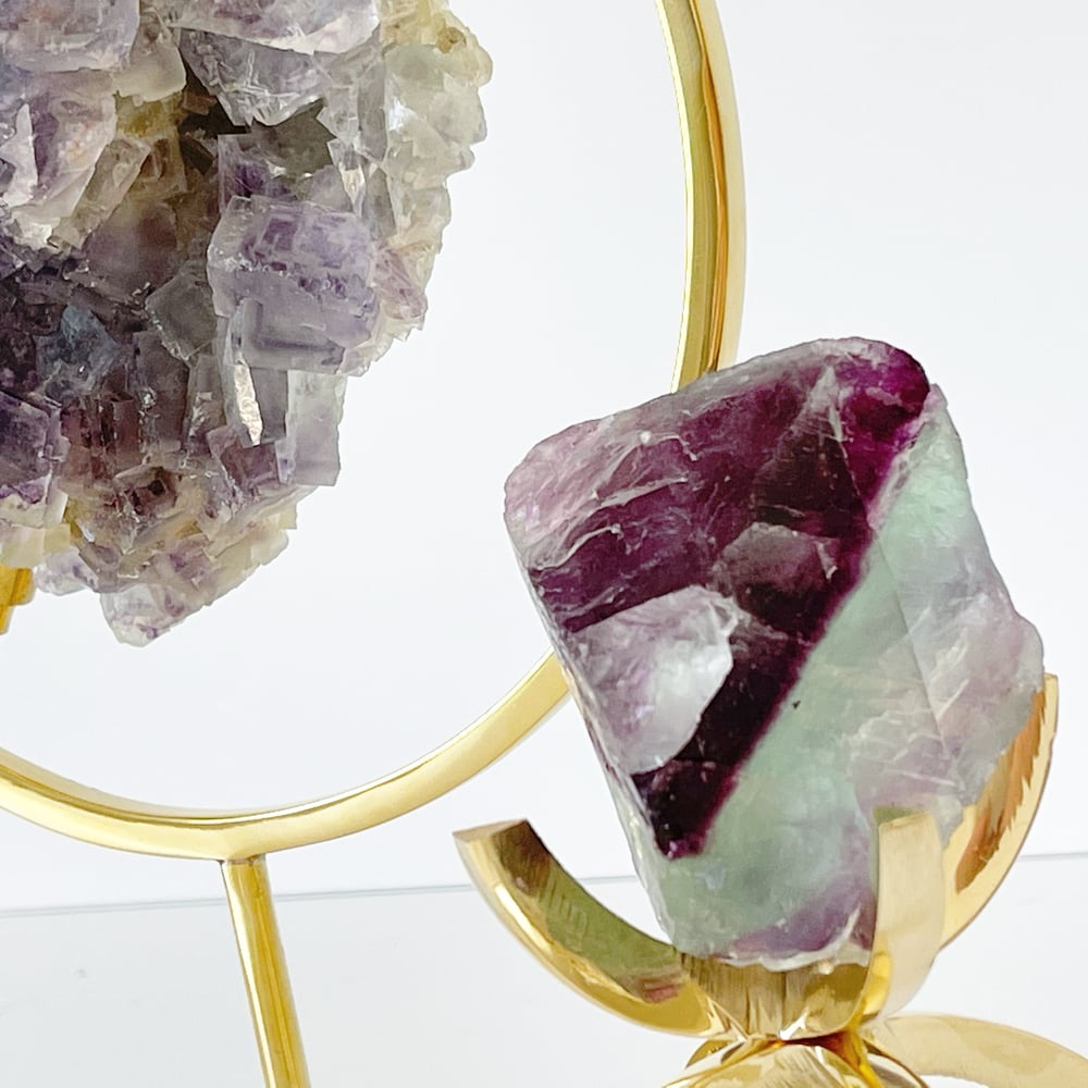 Image of Bicolor Fluorite no.150 + Brass Claw Stand