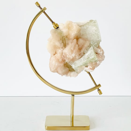 Image of Green Apophyllite/Stilbite no.14 + Brass Arc Stand