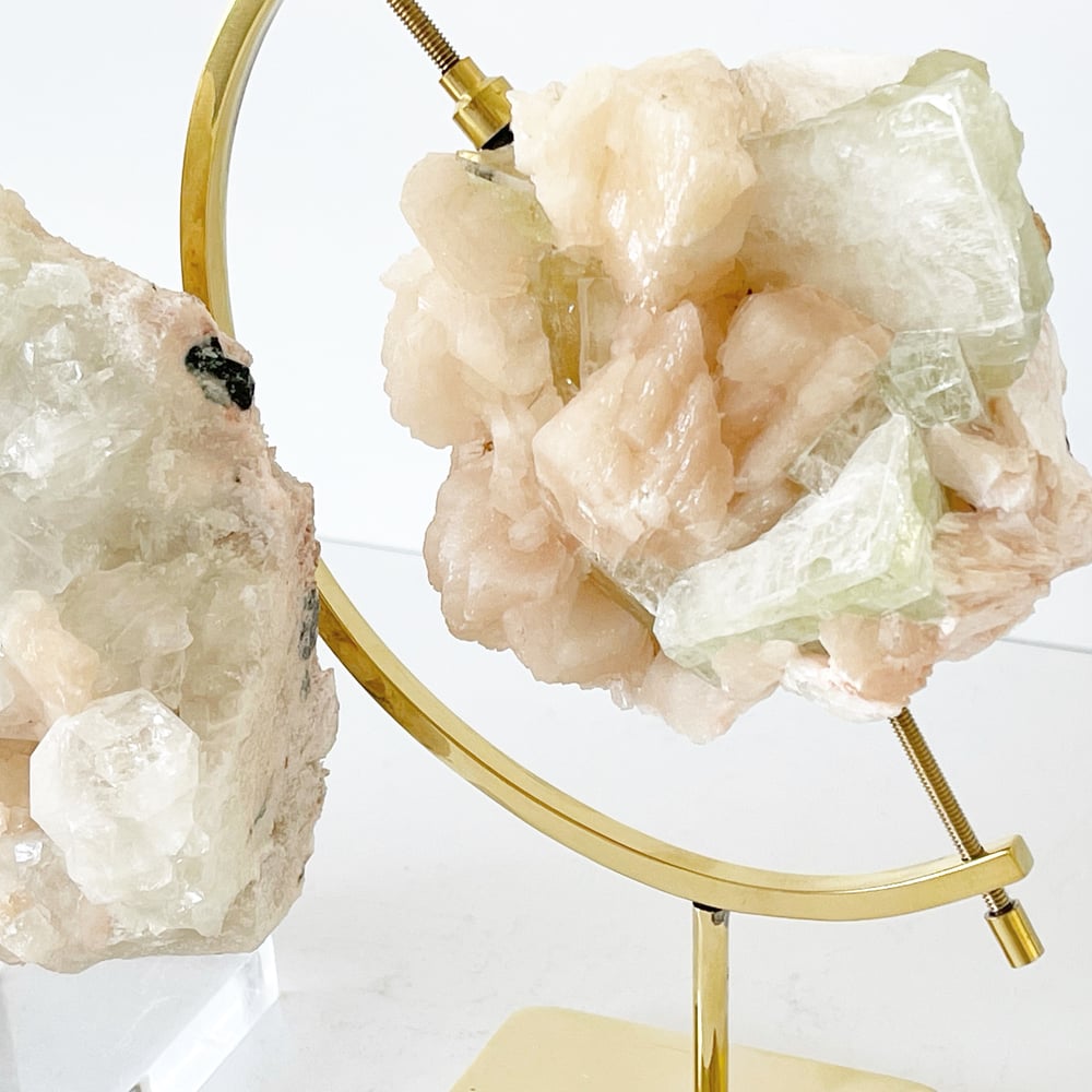 Image of Green Apophyllite/Stilbite no.14 + Brass Arc Stand