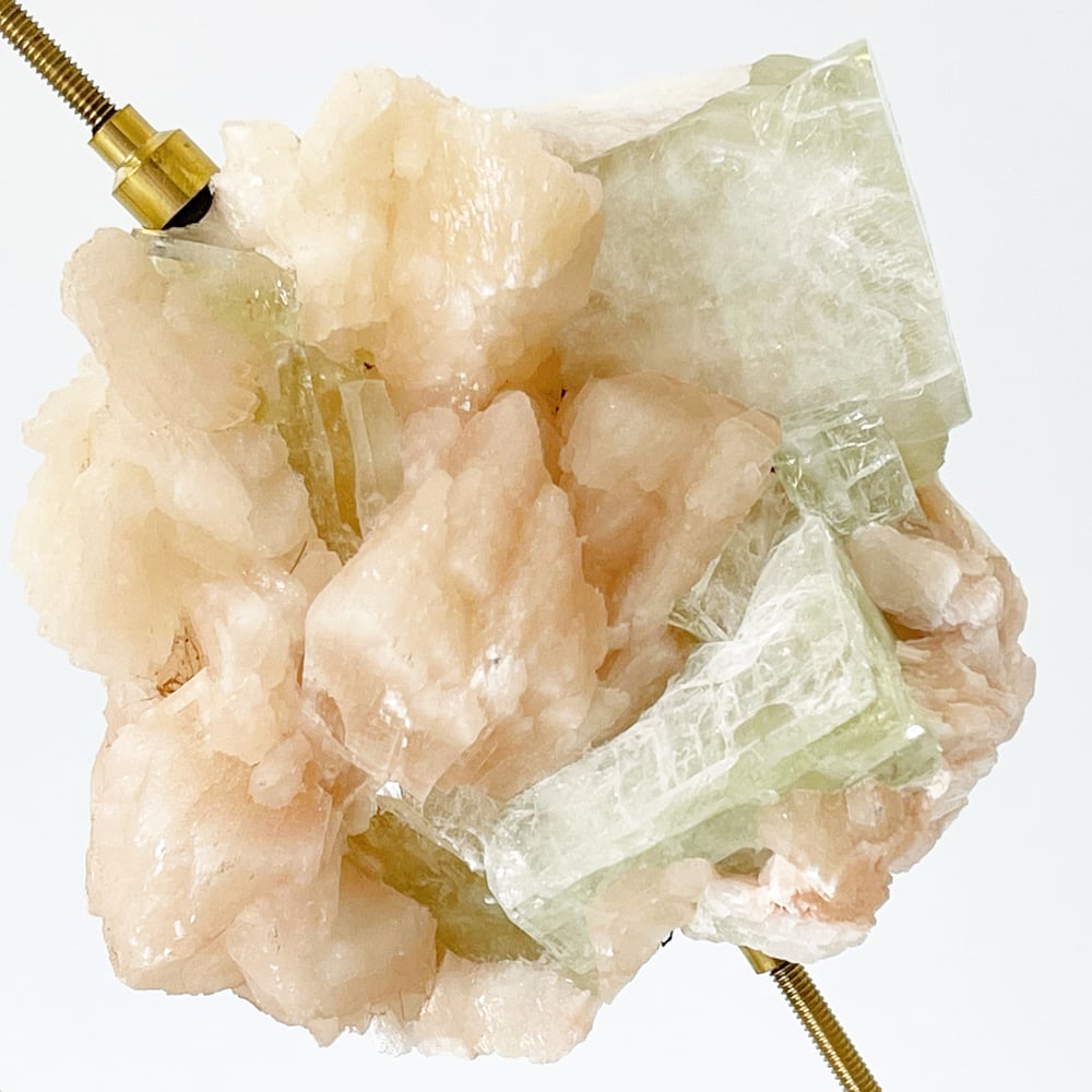 Image of Green Apophyllite/Stilbite no.14 + Brass Arc Stand