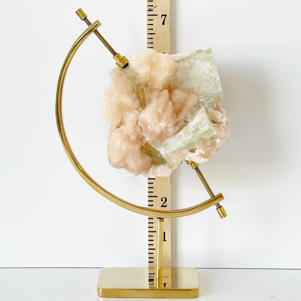 Image of Green Apophyllite/Stilbite no.14 + Brass Arc Stand