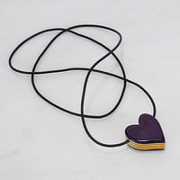 Image 1 of Purple Heart Wooden Pendant, Wood Charm, Minimalist Jewelry, 5th Wedding Anniversary Gift