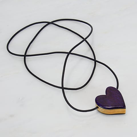 Image of Purple Heart Wooden Pendant, Wood Charm, Minimalist Jewelry, 5th Wedding Anniversary Gift