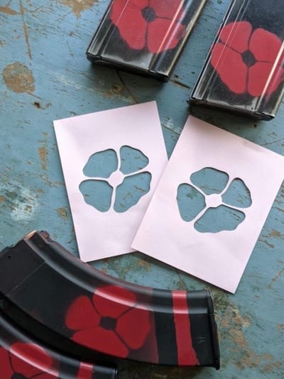 Image of poppy rattlecan stencil • collab with @firing_device_electrical_m57 • cardstock