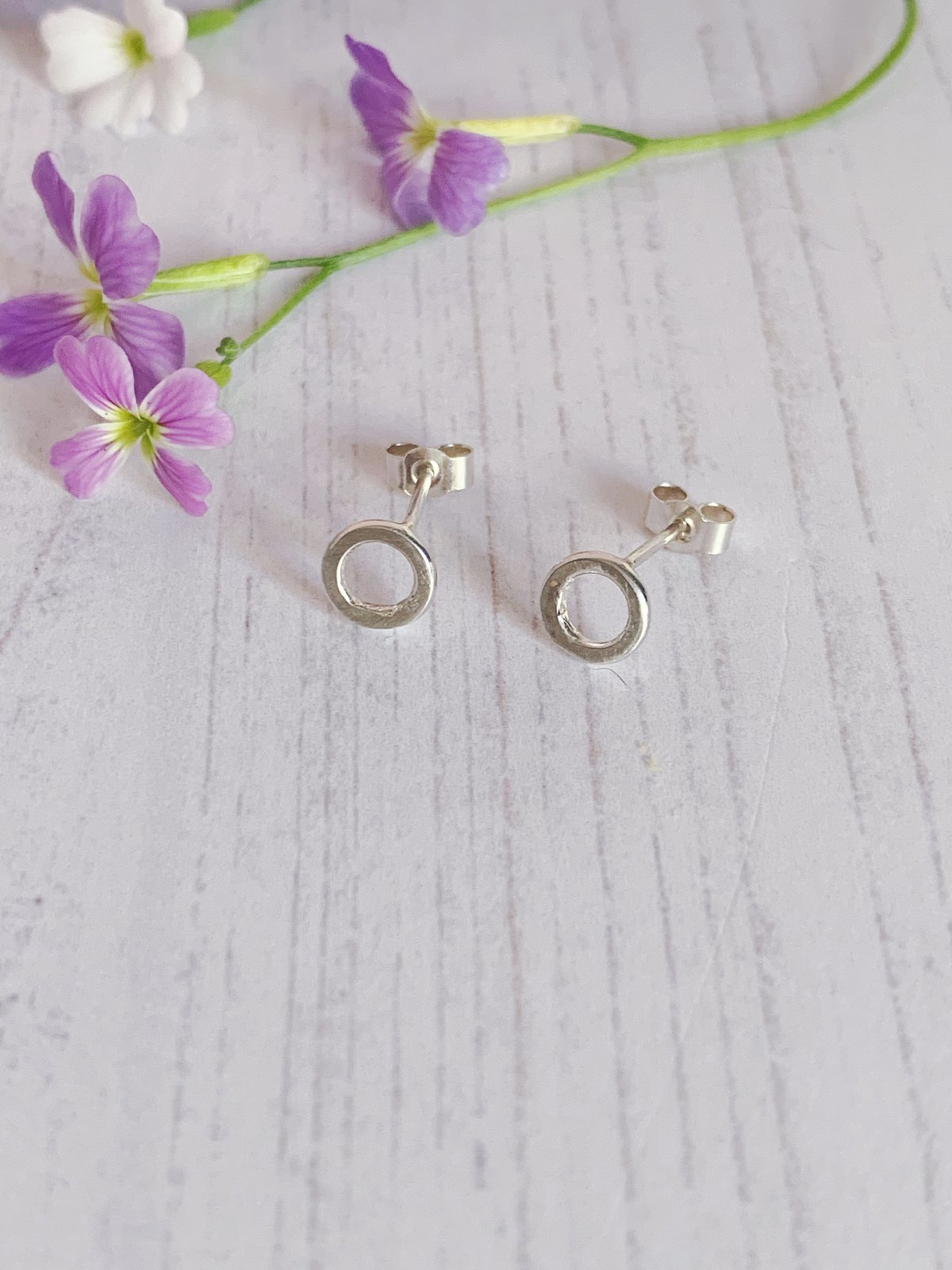 Image of Mini open circle studs, recycled sterling silver.  