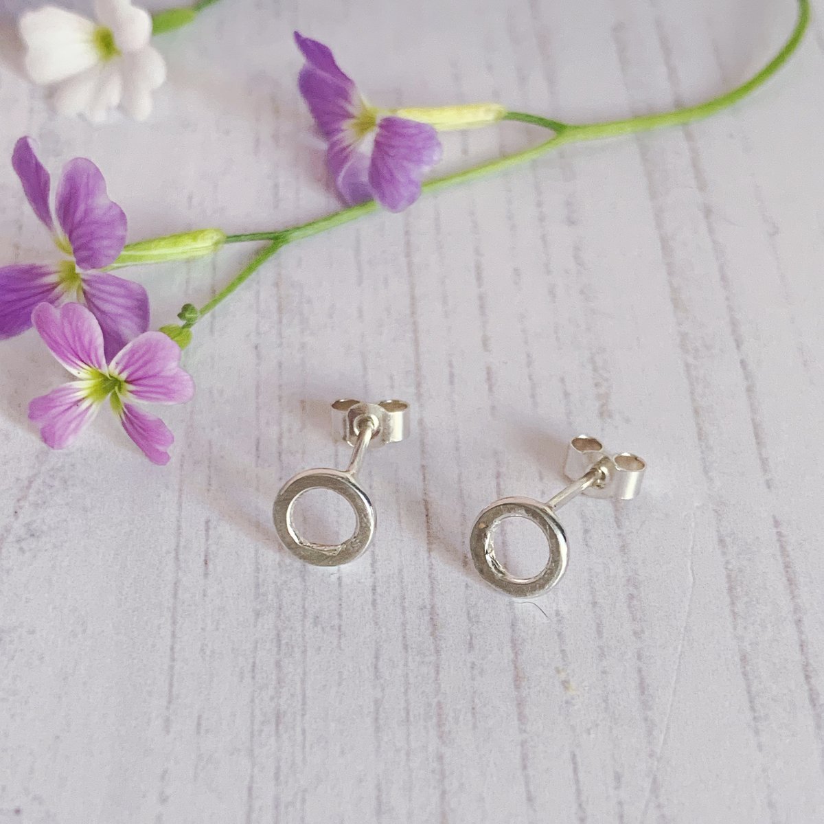 Image of Mini open circle studs, recycled sterling silver.