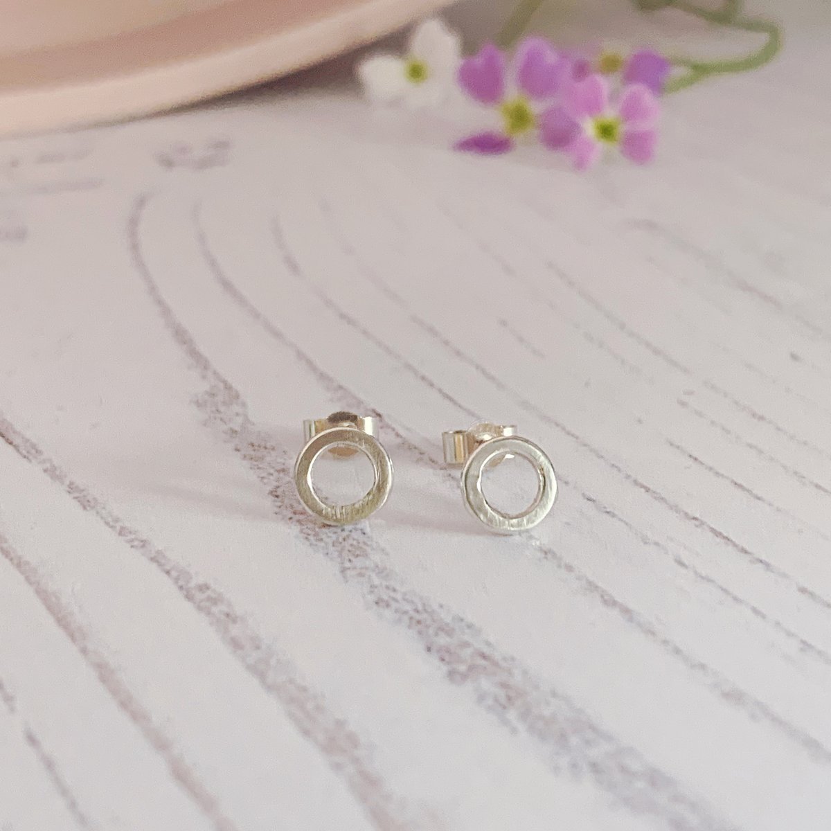 Image of Mini open circle studs, recycled sterling silver.  