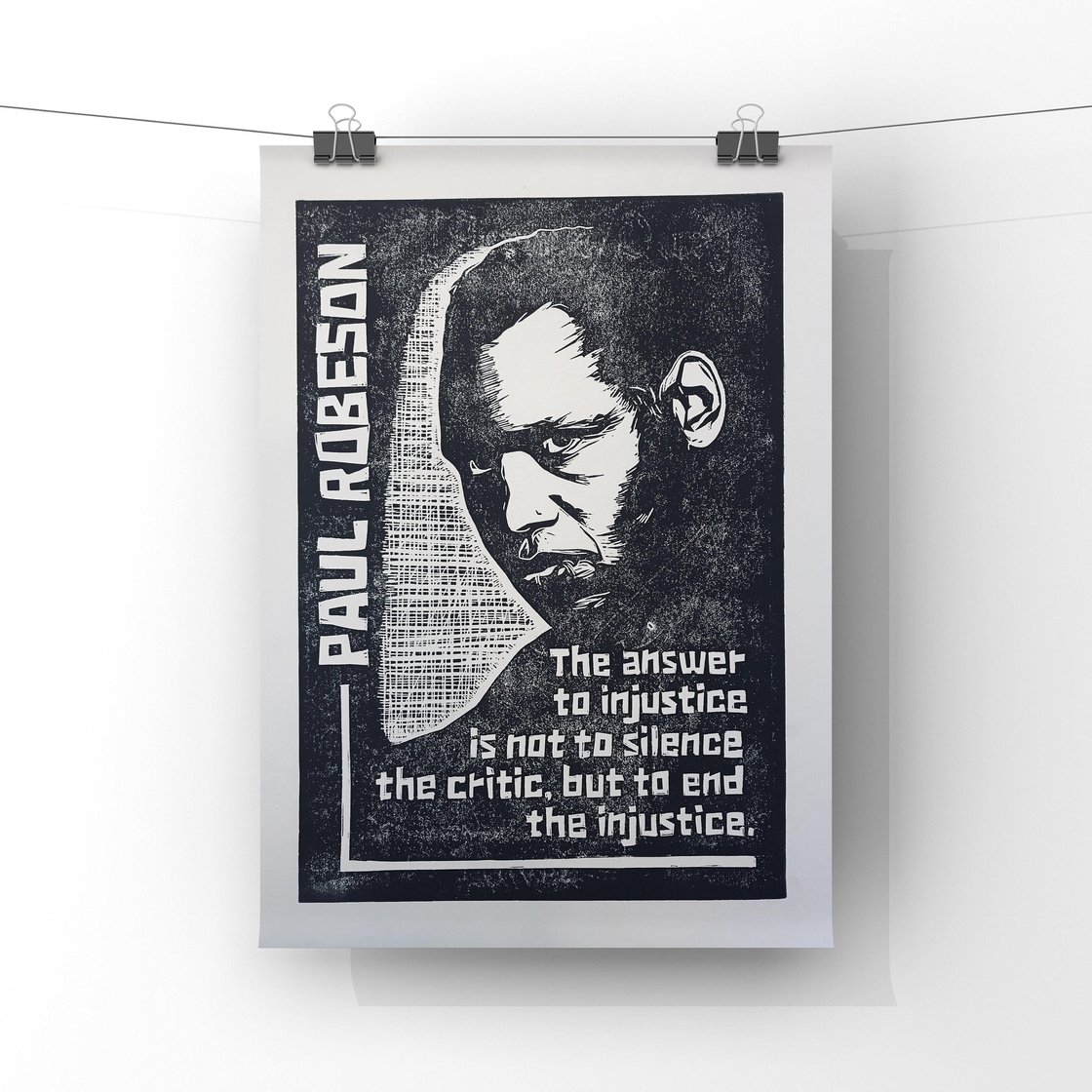 Image of Paul Robeson. Hand Made. Original A4 linocut print. Limited and Signed. Art.