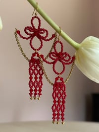 Image 2 of Red & Gold Lace Motif Earrings