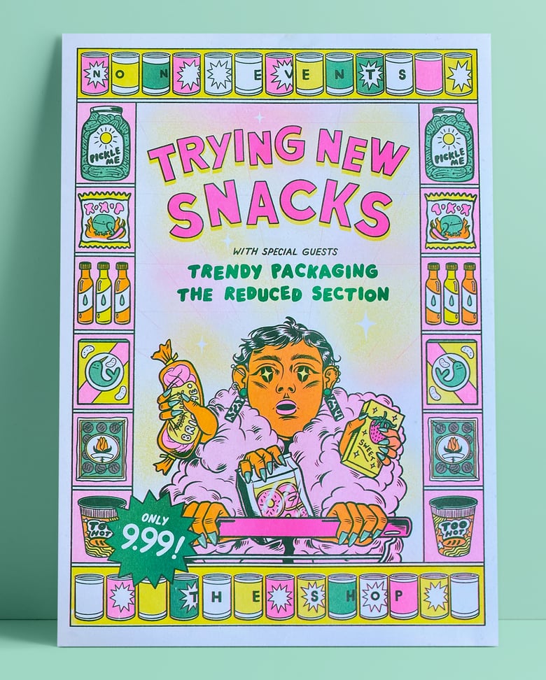 Image of 'Trying New Snacks' - Non-Events RISO A3 poster