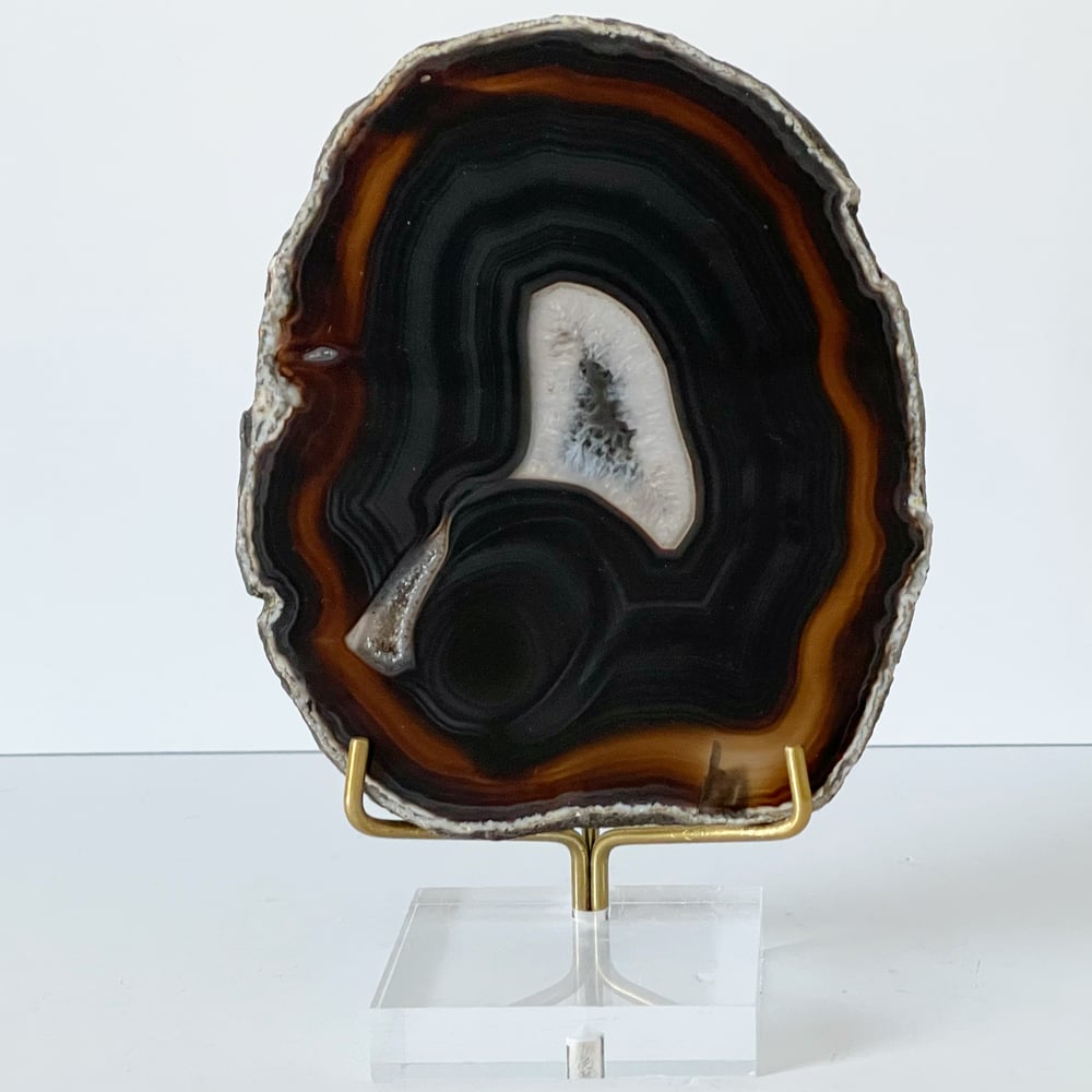 Image of Agate Slice no.20 + Lucite and Brass Stand