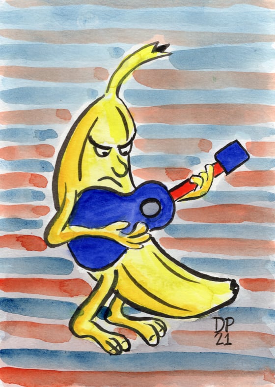 Image of Banana Strummer #1 Original Watercolor Painting By Dan P.