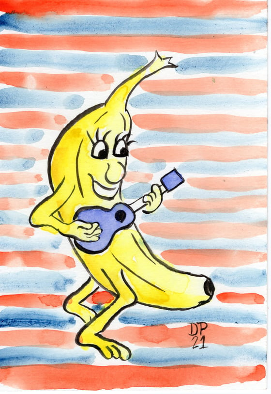 Image of Banana Strummer #2 Original Watercolor Painting by Dan P.