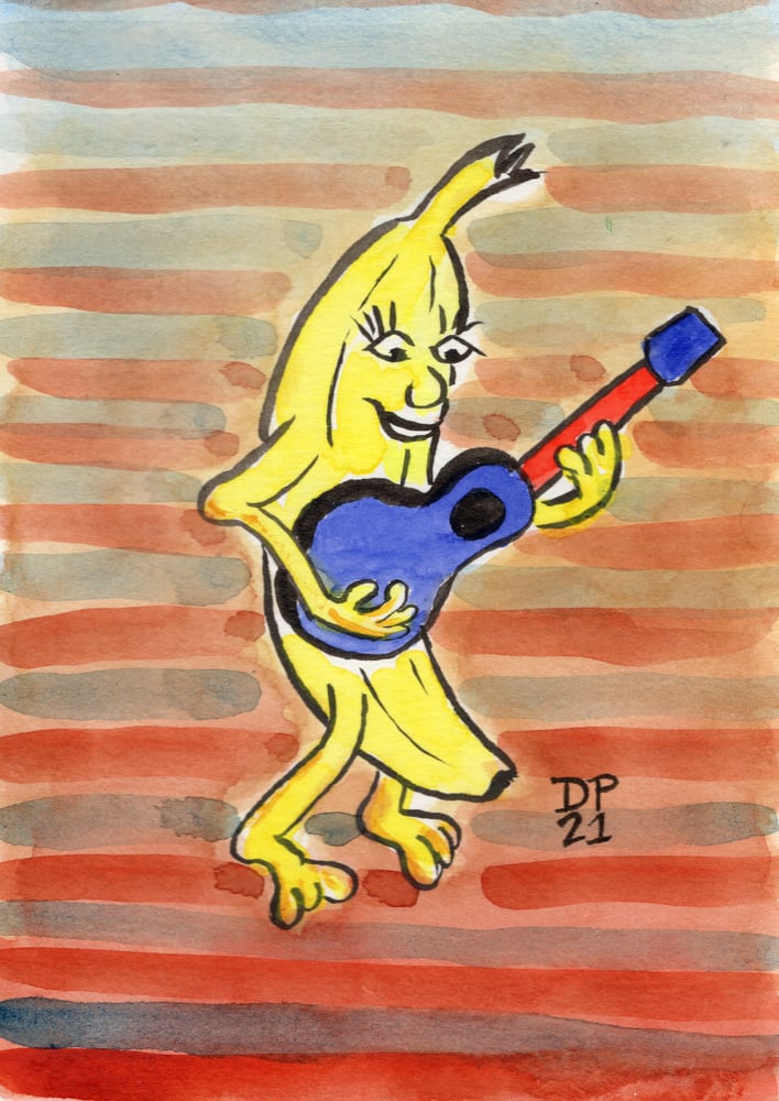 Image of Banana Strummer #3 Original Watercolor Painting By Dan P.
