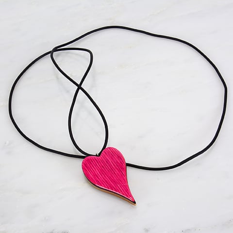 Image of Pink and Red Heart interchangeable necklace pendant, Wooden Heart Charm, Minimalist, Unique Gift
