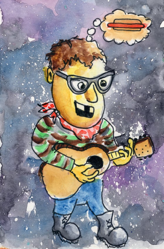 Image of Hot Dog Dan original watercolor painting by Dan P.