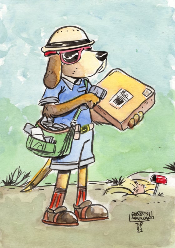 Image of Postal Pup original collaboration by Gilbert A. and Dan P.