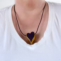 Image 4 of Purple Heart With Yellow Accents Wooden Necklace, Wood Charm Pendant, Minimalist Jewelry
