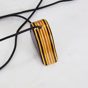 Image of Purple Heart With Yellow Accents Wooden Necklace, Wood Charm Pendant, Minimalist Jewelry