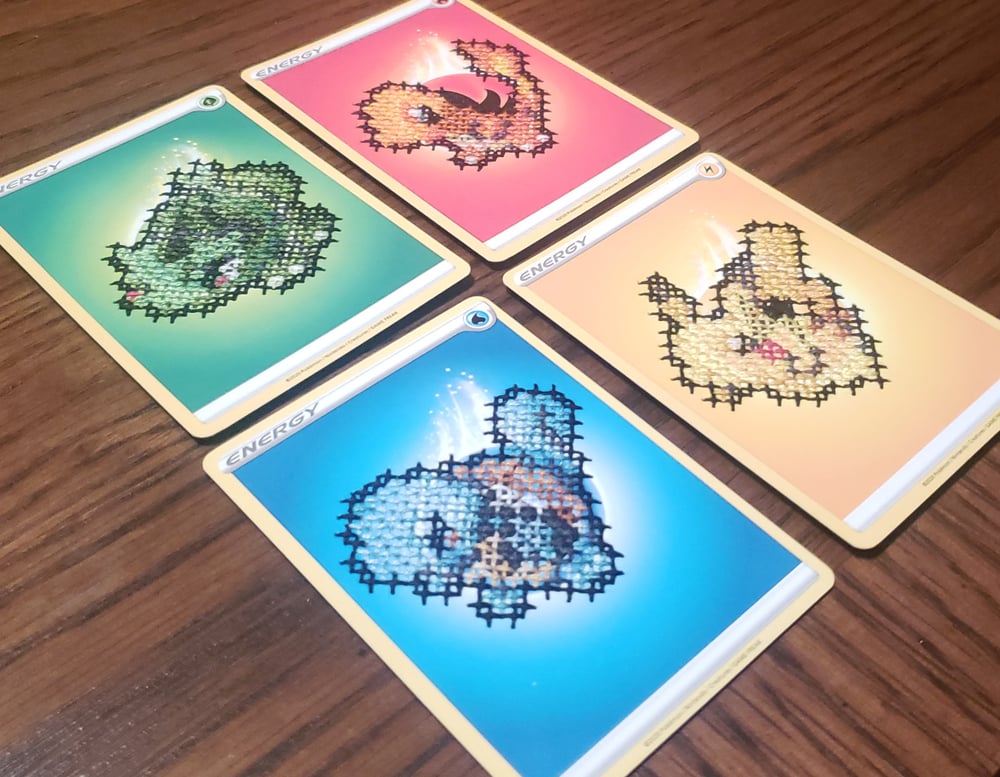 Kanto Starters - Cross Stitched Pokémon Cards