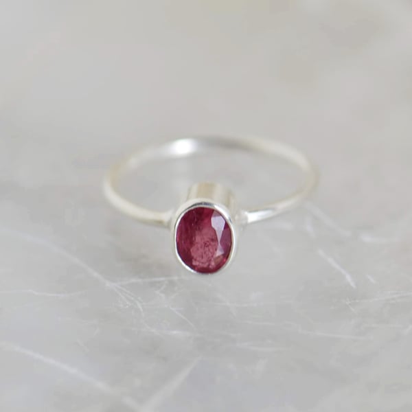 Image of Pink Tourmaline oval cut classic silver ring
