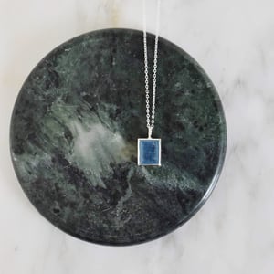 Image of Deep Blue Aquamarine rectangular cut silver necklace