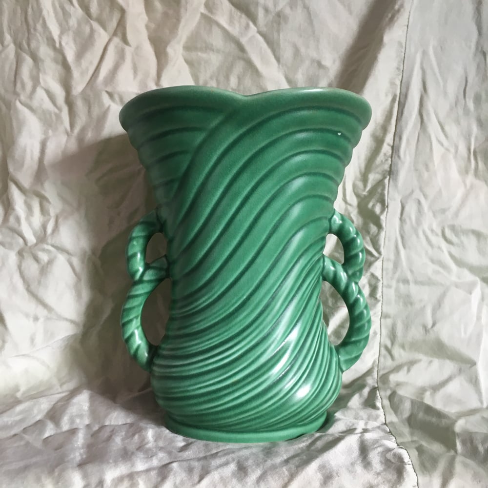 Image of Green rope handled vase