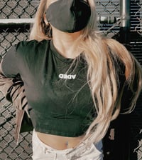 DEDA WOMENS BLACK CROP TEE WHITE LOGO