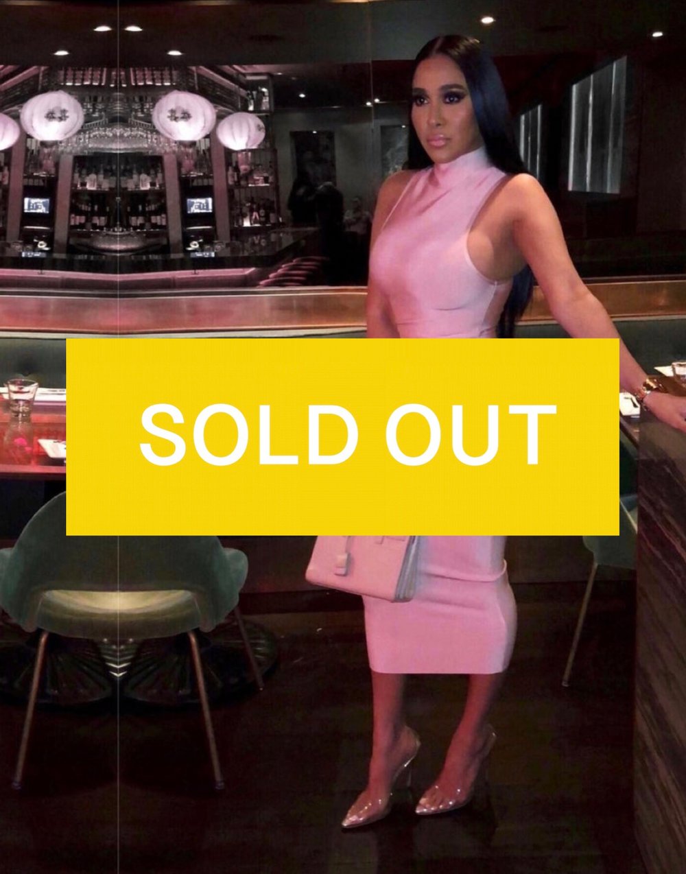 Image of HOUSE OF CB PINK BANDAGE MIDI DRESS (MEDIUM)