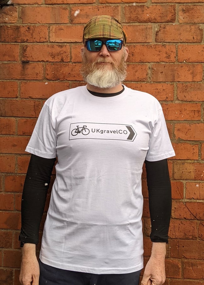 Limited edition white UKGRAVELCO T Shirt with black logo