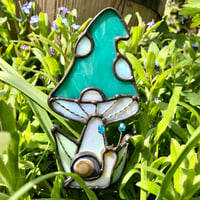 Image 2 of Teal Blue Mushroom Plant Buddy and snail