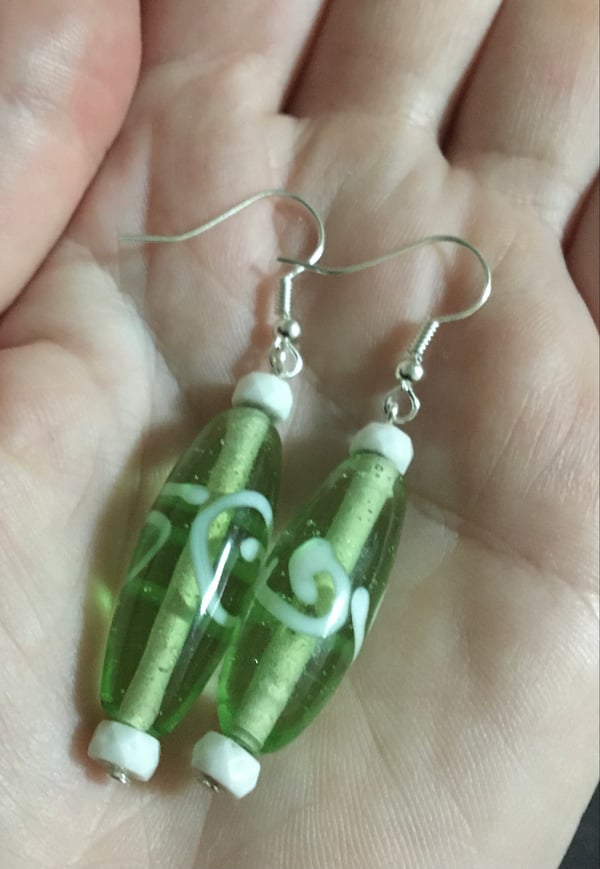 Image of Green garden glass swirl earrings