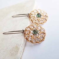 Image 2 of Fiery Lace Copper Filigree Earrings - Erinite Green