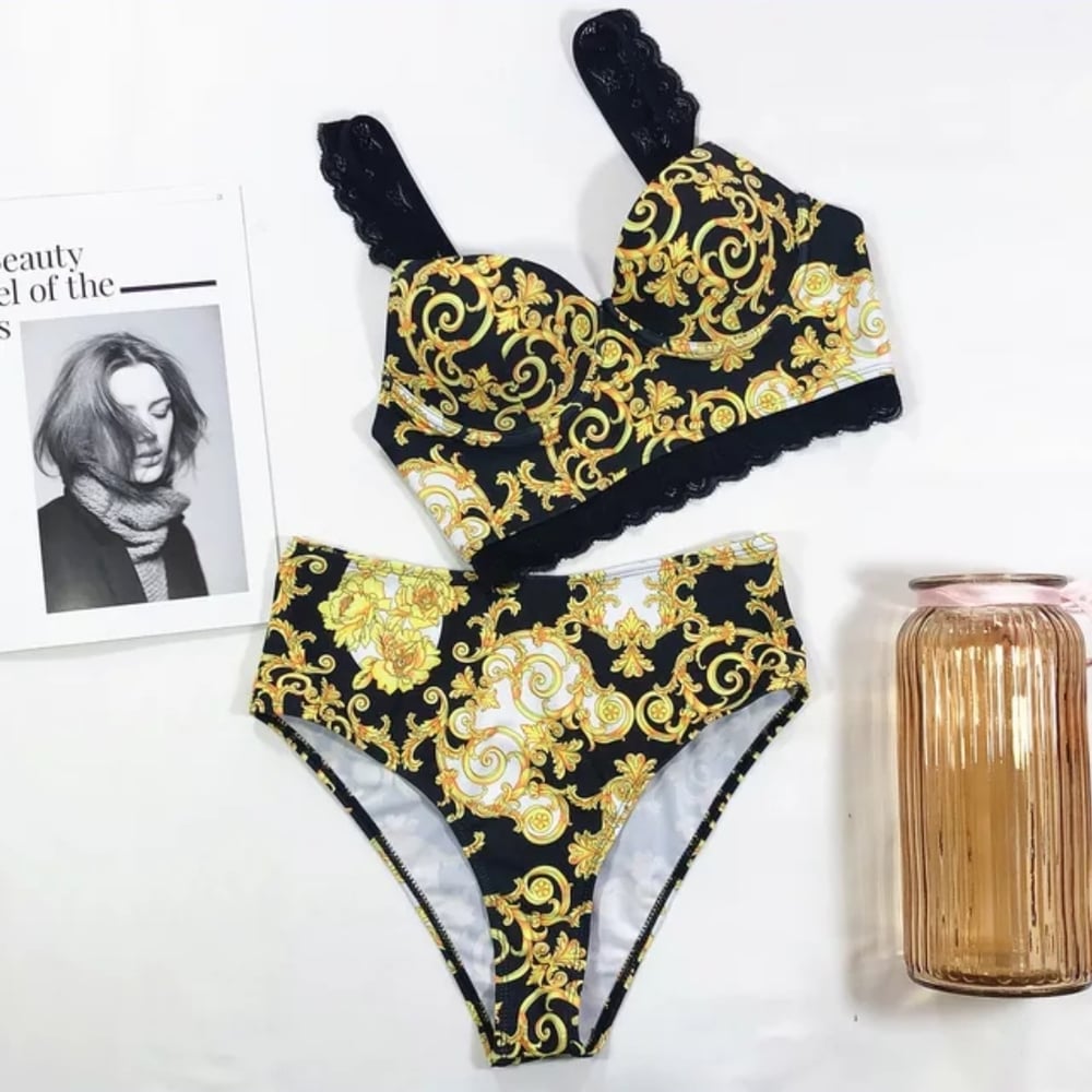 2 piece swimsuit lace shoulder strap bikini