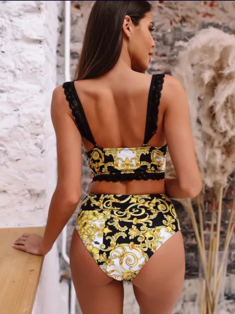 2 piece swimsuit lace shoulder strap bikini