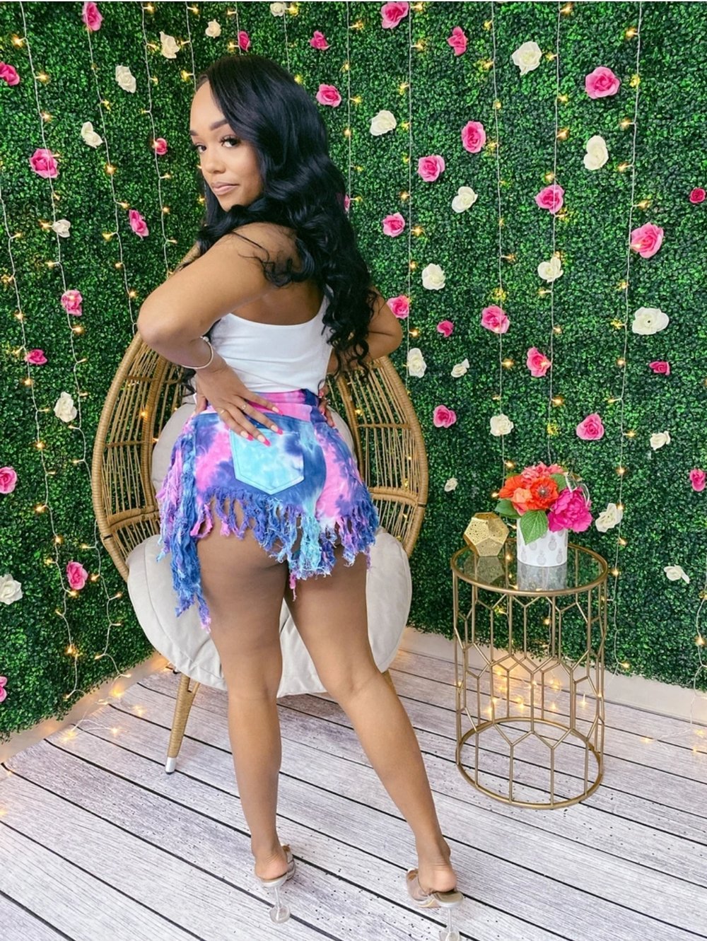 Tie Dye Denim Fringe Short